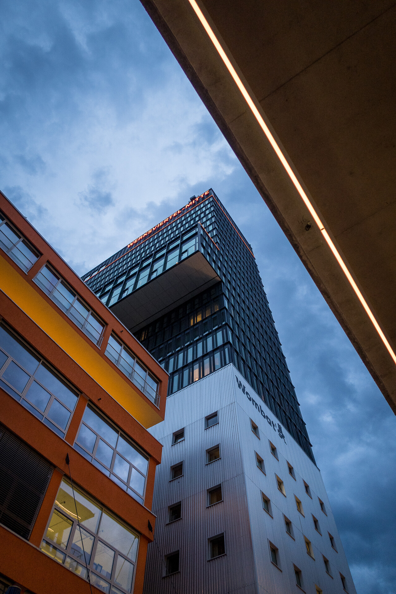 Blue hour over the Werksviertel and Hoch5, the evening before.
