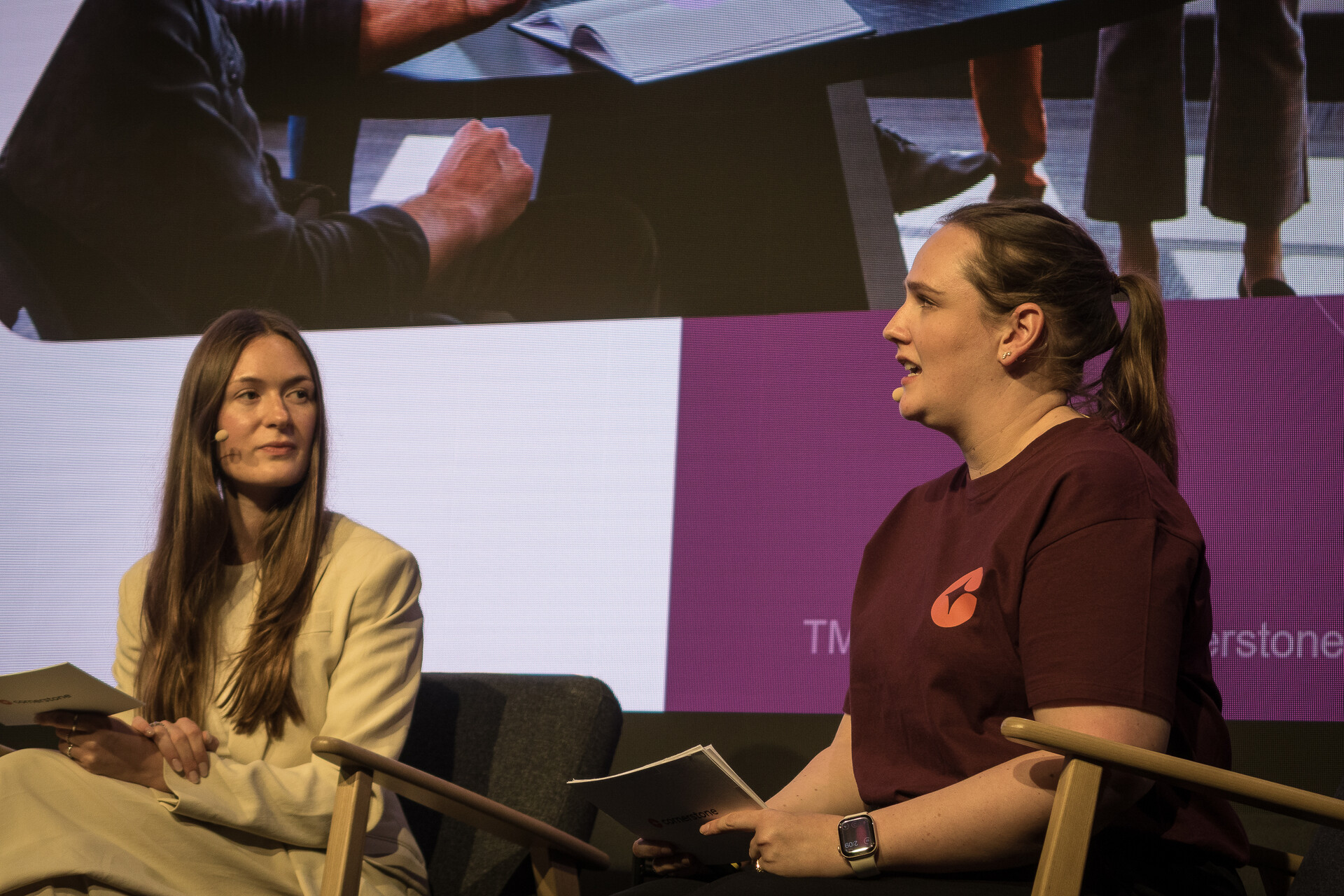 Carl Zeiss fireside — Hannah Whippey (Cornerstone) with Larissa Wiens (Carl Zeiss).